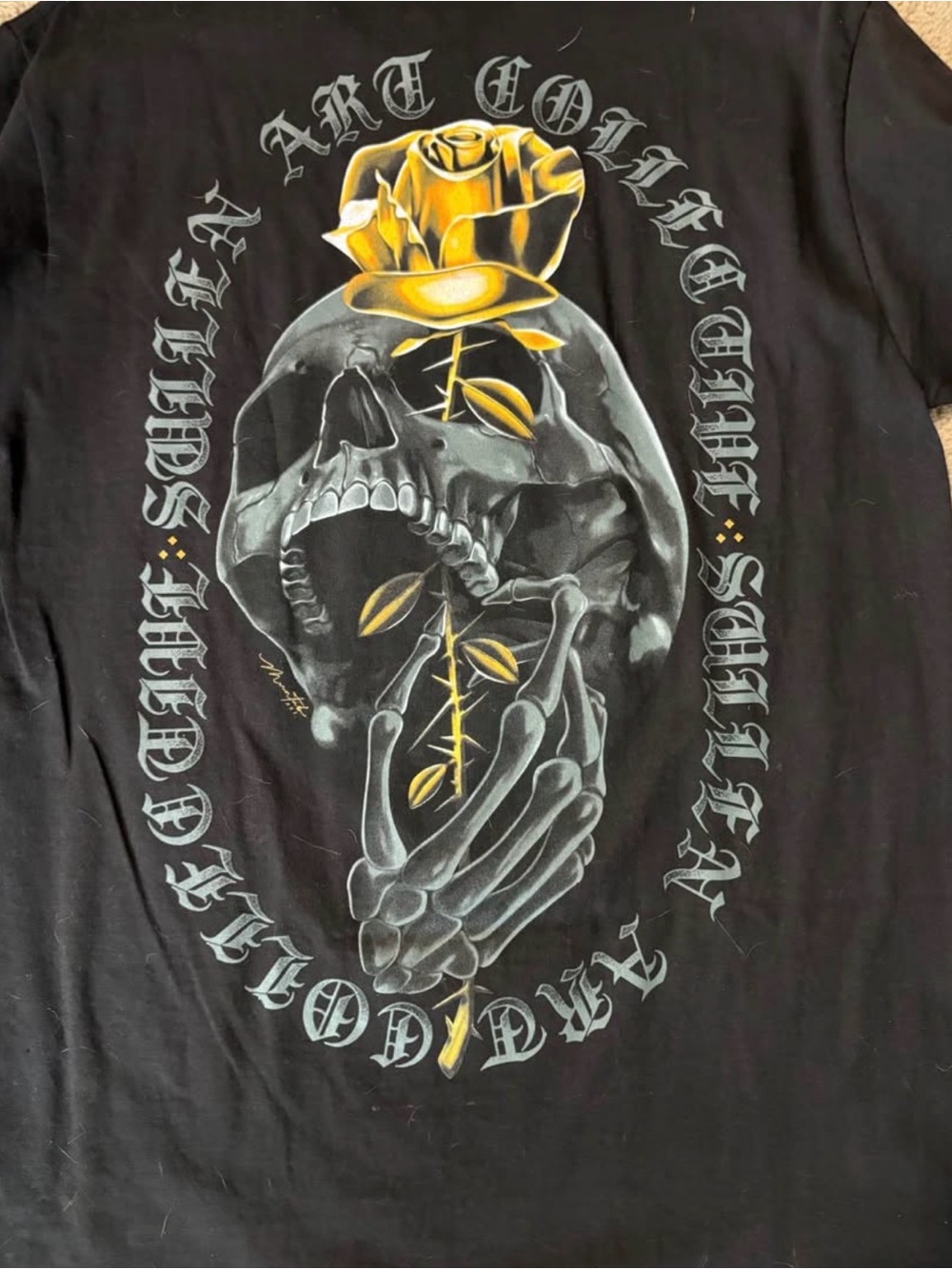 Sullen Skull & Yellow Rose Graphic Short-Sleeve Tee - Black